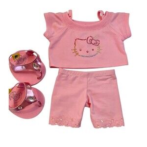 Build A Bear Pink Hello Kitty Tee Pants Rhinestone Shoes Sandals Outfit